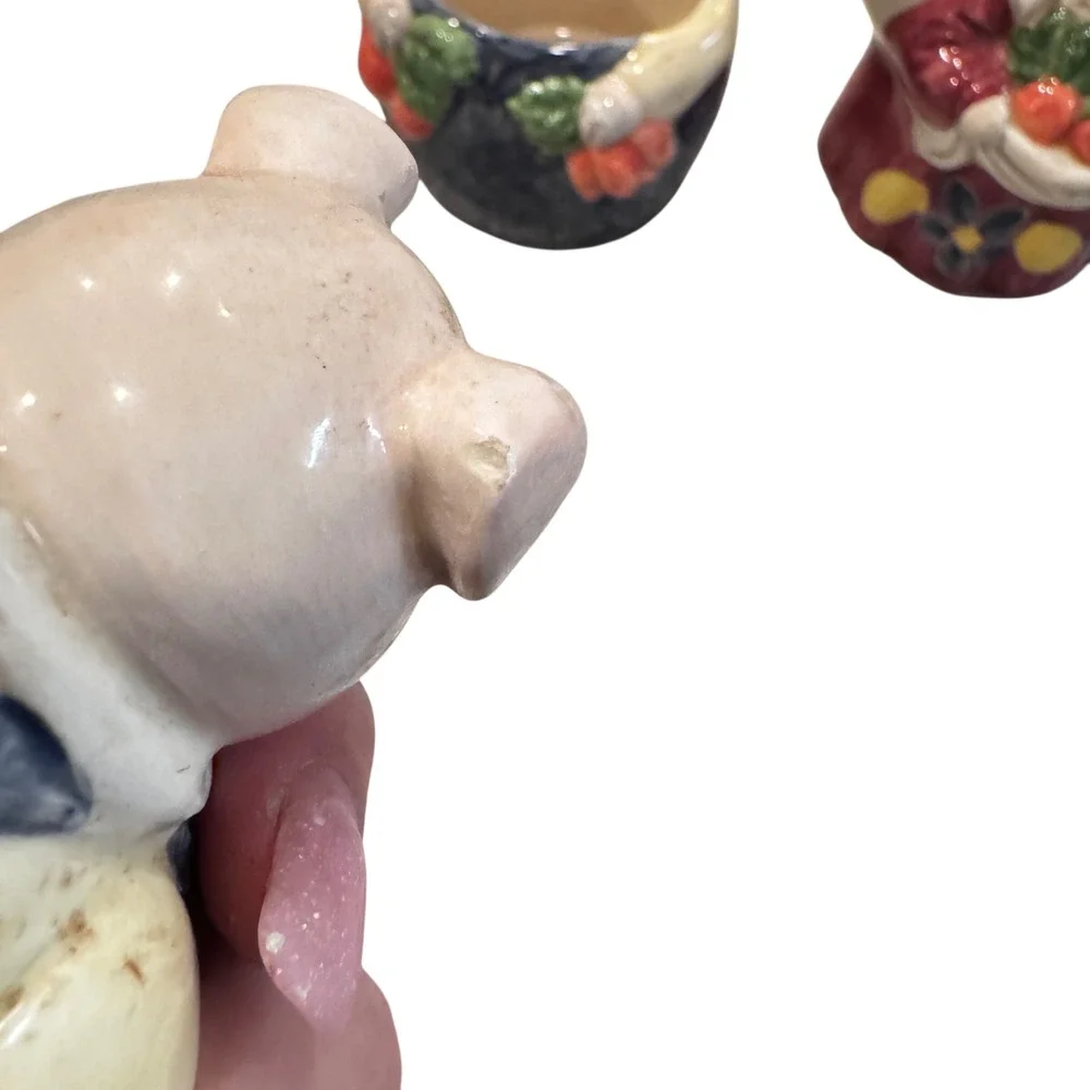 Edith Otagiri Collection Pig Farmer Creamer Sugar‎ Bowl Ceramic Male has chips